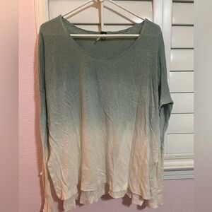 Free People teal to white ombré long sleeve top